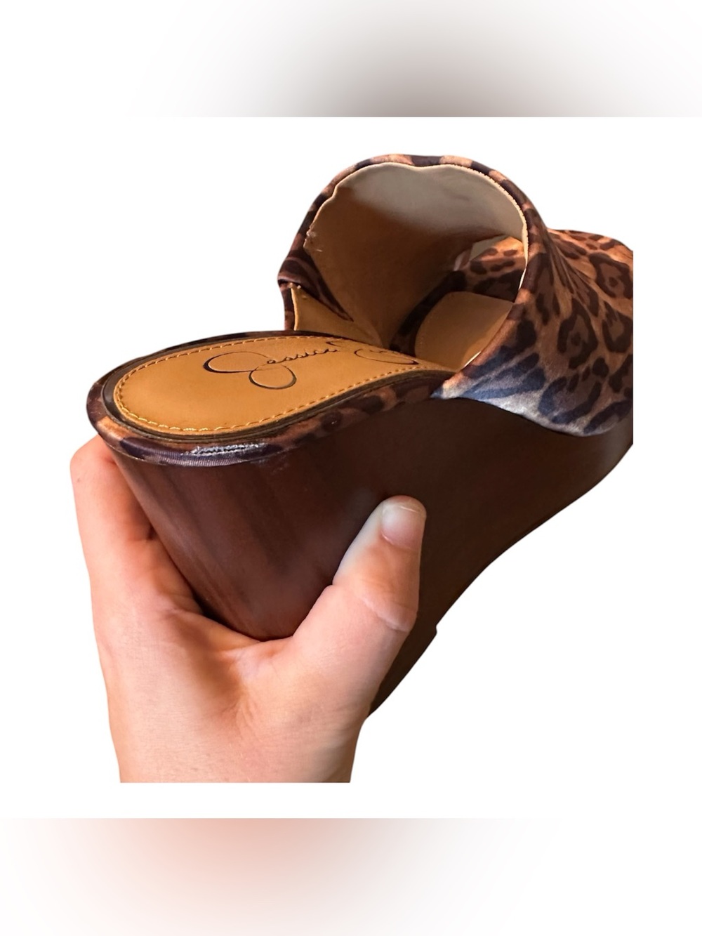 Jessica Simpson Brown Leopard Print Open-Toe Slide Wedge Heels - Picture 6 of 6